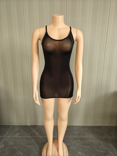 Super elastic shiny body sock skirt with see through suspender dress