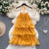 Hanging neck, suspender, ruffle edge, spliced cake skirt