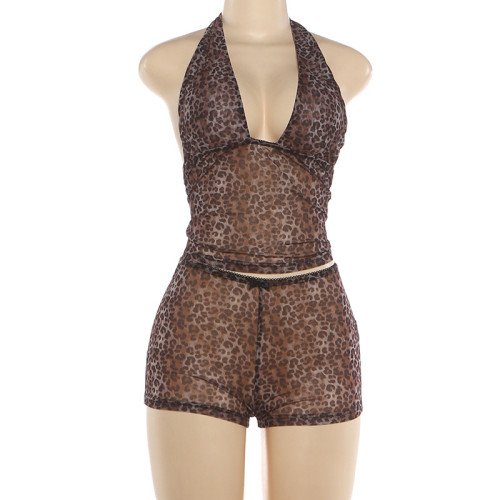 Bustier backless top with leopard print and shorts set K6S05948A