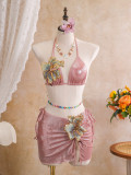 Bright Three Piece Embroidered Flower Swimsuit Swimsuit Bikini