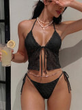 Lace lace split neck bikini swimsuit