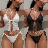 Lace lace split neck bikini swimsuit
