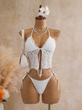 Lace lace split neck bikini swimsuit