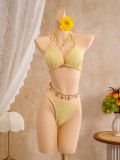 Hanging neck lace lace split three piece bikini set