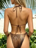Printed gathering three-point swimsuit