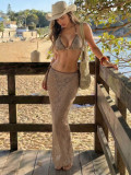 Drawstring tied long skirt three piece swimsuit set