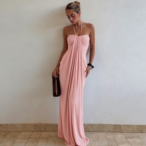 Strapless dress with tie up long skirt