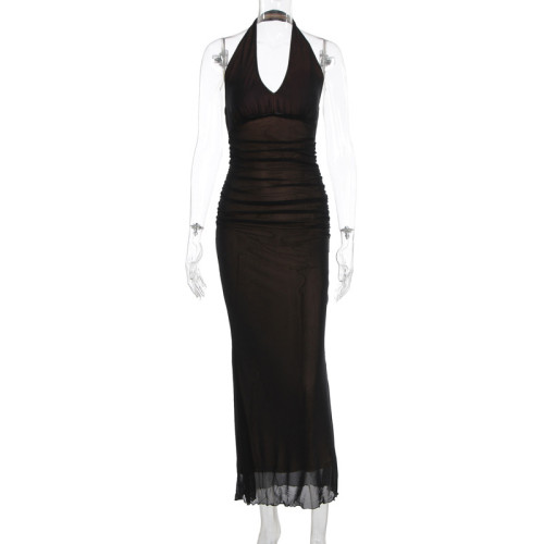 Hanging neck mesh sleeveless dress