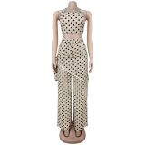 Thin fringe polka dot wide leg pants set