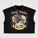 Printed hand drawn rivet round neck loose short T-shirt top MH1040-1