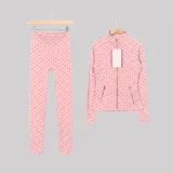 Polka Dot Print Yoga Wear Set Gold Zipper LUG937763703799-4