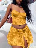 Printed camisole vest split skirt two-piece set A7046