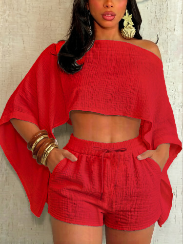 Off shoulder top, pocket shorts A715