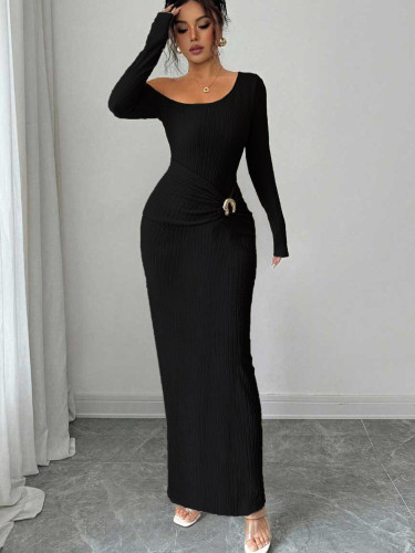 Split hip solid color dress A695