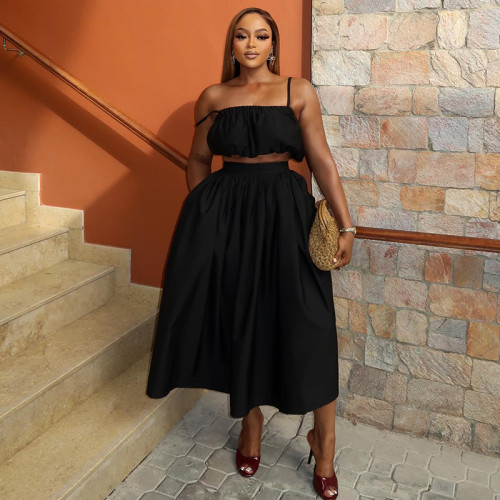 A-type strapless skirt set with one collar and no sleeves, two-piece set JSD711931
