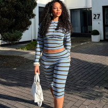 Striped printed long sleeved top and pants set K6S12572A
