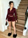 Hoodie hooded long sleeved threaded shorts set MZ88716
