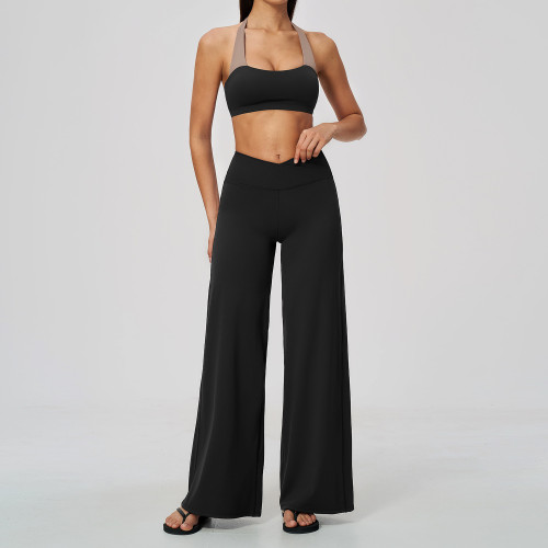 Neck hanging fake two-piece vest short high waisted and hip lifting pants set A1085348065682