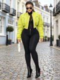 Lingge Quilted Cotton Jacket, Baseball Jacket, Zipper Pocket Jacket G0793