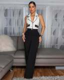 Spliced sleeveless wide leg jumpsuit AJ4480