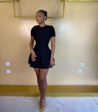 Knitted dress short sleeved high waisted A-line skirt A1043663310843