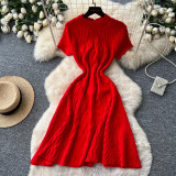 Knitted dress short sleeved high waisted A-line skirt A1043663310843