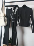 High waisted flared pants with tight zipper 3 piece set SY997624157855
