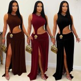 Pleated slit party dress dress ZY6352