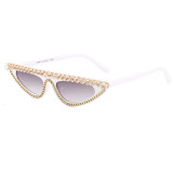 Rhinestones Flat Top Cat Eye Sunglasses White