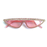 Rhinestones Flat Top Cat Eye Sunglasses Pink