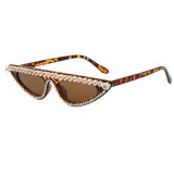 Rhinestones Flat Top Cat Eye Sunglasses Leopard