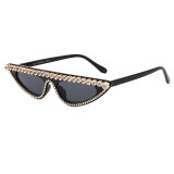 Rhinestones Flat Top Cat Eye Sunglasses Black
