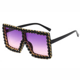 Bling Bling Crystal Rhinestones Oversize Square Women Sunglasses