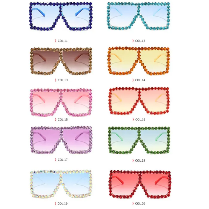 Bling Bling Crystal Rhinestones Oversize Square Women Sunglasses