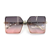 Metal Frame Square Rivet Chain Women Sunglasses