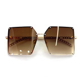 Metal Frame Square Rivet Chain Women Sunglasses