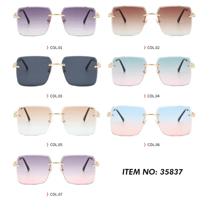 Diamond Cut Oversized Women Rimless Square Sunglasses