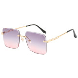 Diamond Cut Oversized Women Rimless Square Sunglasses
