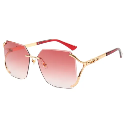 Diamond Cut Oversized Women Rimless Sunglasses