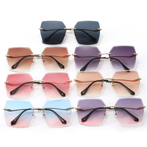 Diamond Cut Oversized Women Rimless Shades Sunglasses