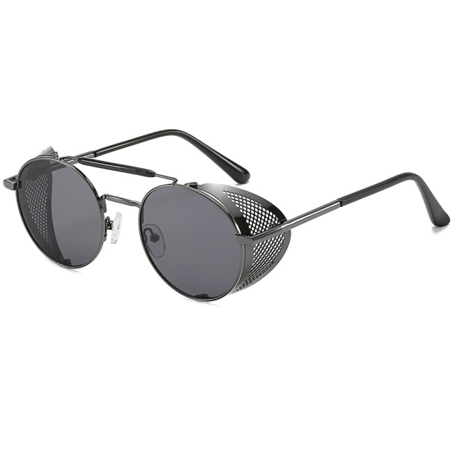 Gothic Side Shield Round Metal Steampunk Sunglasses