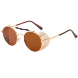 Gothic Side Shield Round Metal Steampunk Sunglasses