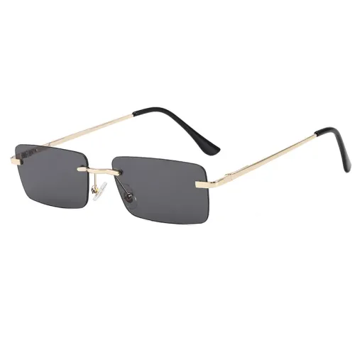 Retro Vintage Spring Hinges Small Rimless Rectangular Sunglasses