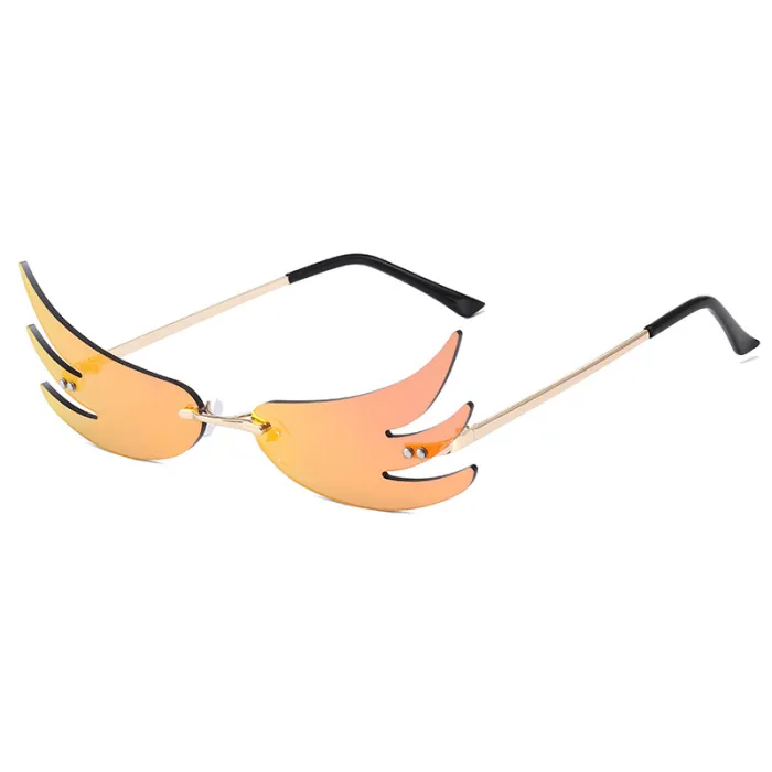 Rimless Fire Flame Wings Designer Sunglasses