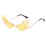 Rimless Women Tinted Fire Flames Sunglasses