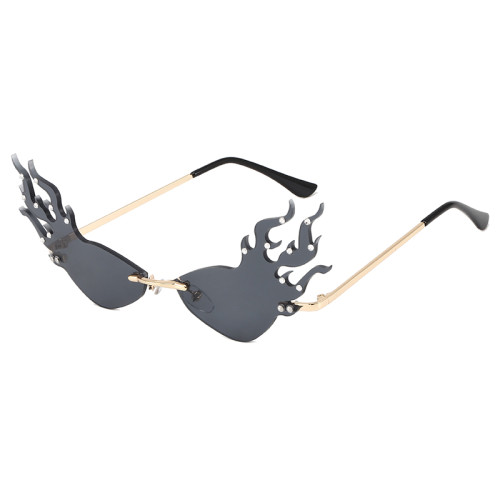 Rimless Women Tinted Fire Flames Sunglasses
