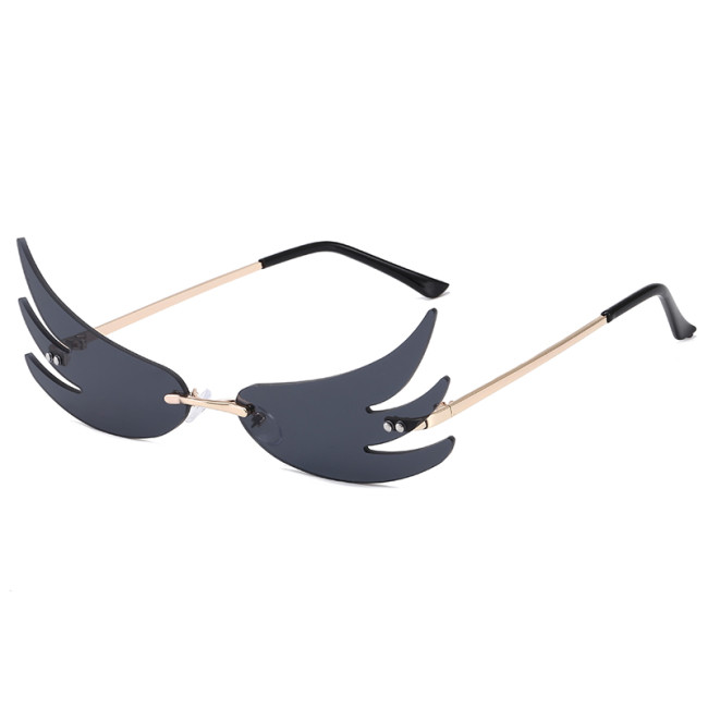 Rimless Fire Flame Wings Designer Sunglasses