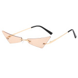 Tinted Small Rimless Pointed Cat Eye Sunglasses