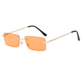 Retro Vintage Spring Hinges Small Rimless Rectangular Sunglasses