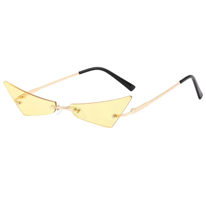 Tinted Small Rimless Pointed Cat Eye Sunglasses